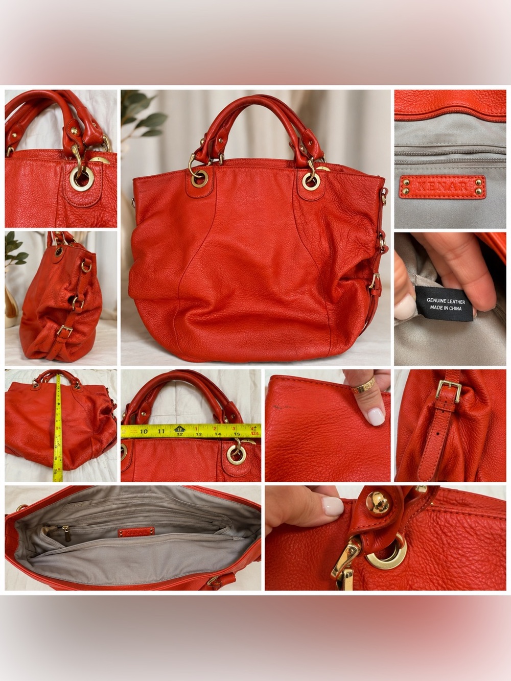 KENAR Orange Pebbled Leather Oversized Tote - Shoulder Bag - Genuine Leather